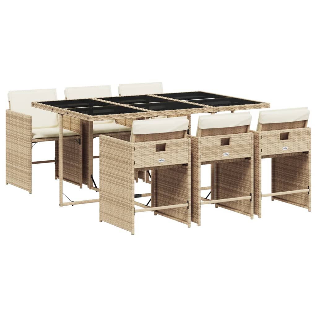 vidaXL 7 Piece Patio Dining Set with Cushions Beige Poly Rattan