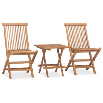 vidaXL 3 Piece Folding Patio Dining Set Solid Teak Wood