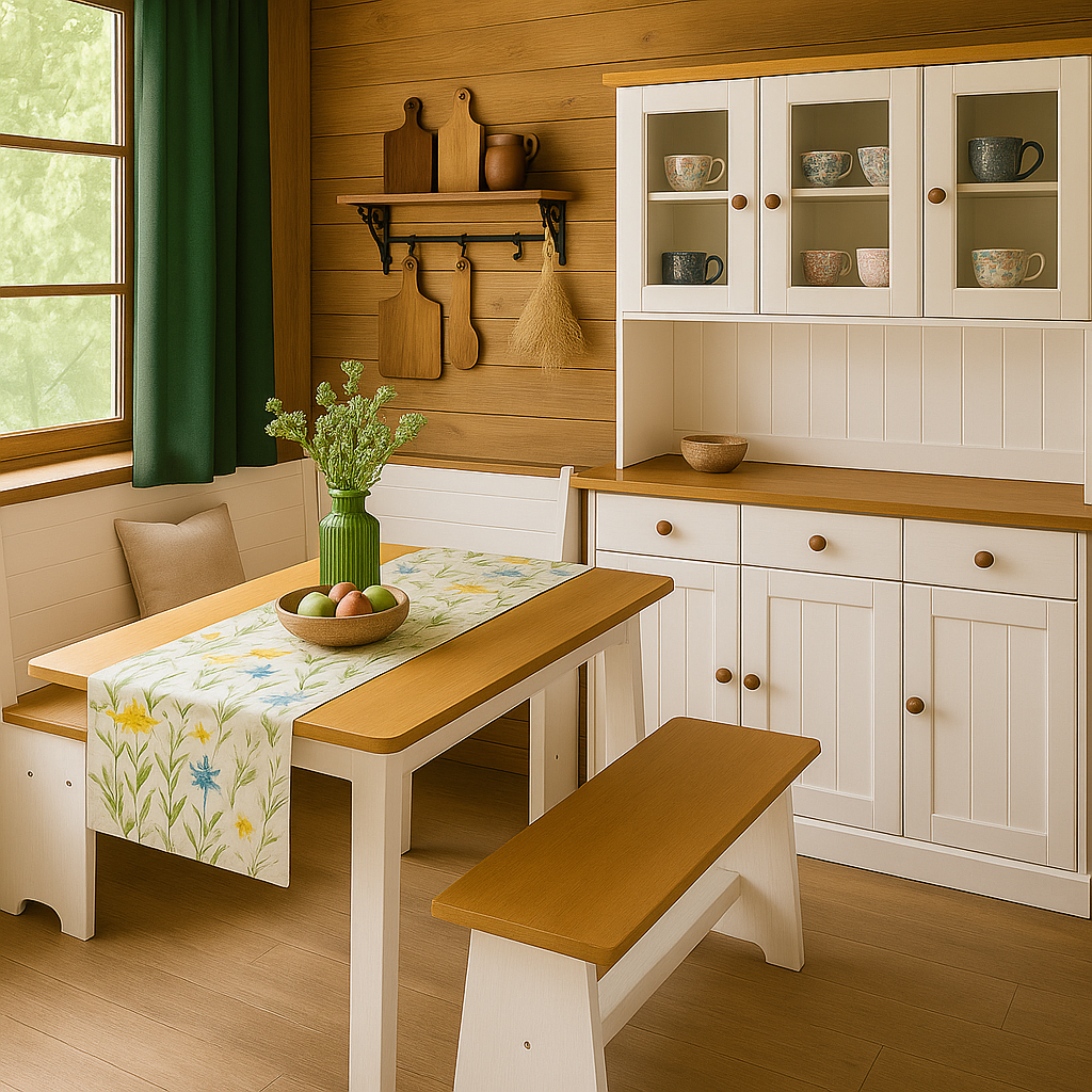 Country dining room in white and brown
