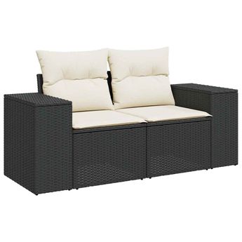 vidaXL Garden Sofa with Cushions 2-Seater Black Poly Rattan