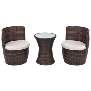 vidaXL 3 Piece Bistro Set with Cushions Poly Rattan Brown