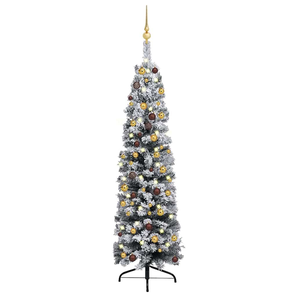 vidaXL Slim Artificial Pre-lit Christmas Tree with Ball Set Green 59.1"
