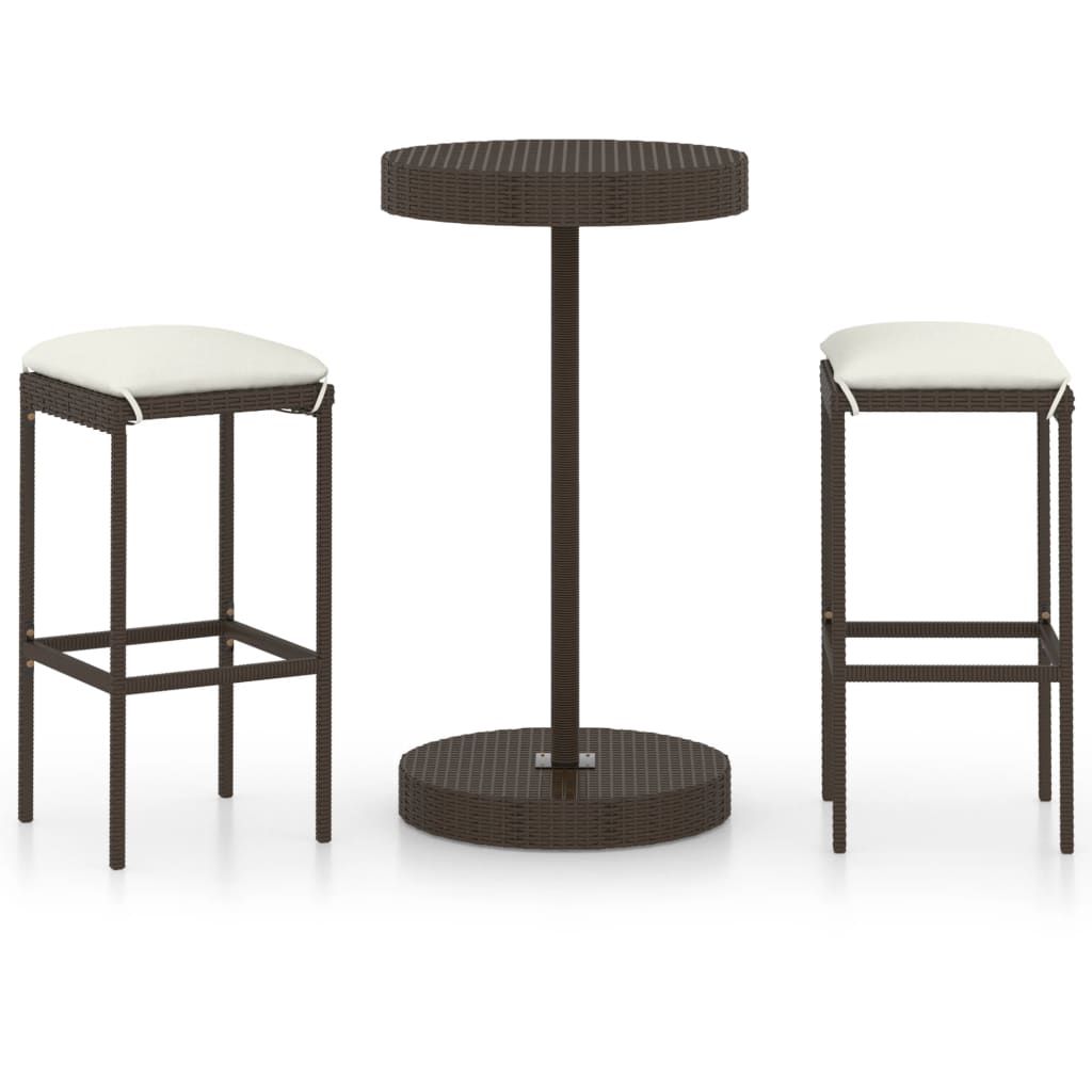 vidaXL 3 Piece Garden Bar Set with Cushions Poly Rattan Brown