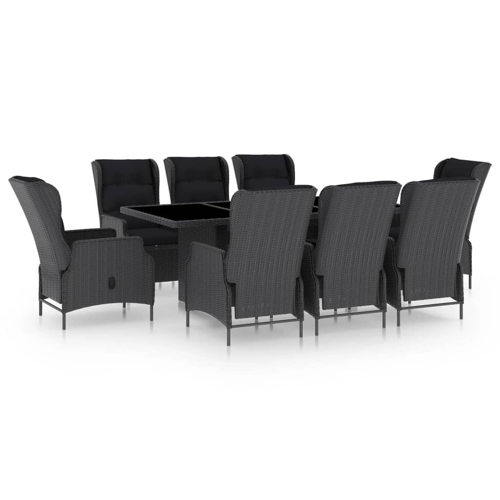 vidaXL 9 Piece Patio Dining Set with Cushions Poly Rattan Dark Gray