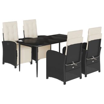 vidaXL 5 Piece Patio Dining Set with Cushions Black Poly Rattan
