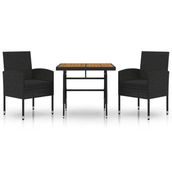 vidaXL 3 Piece Outdoor Dining Set Poly Rattan Black