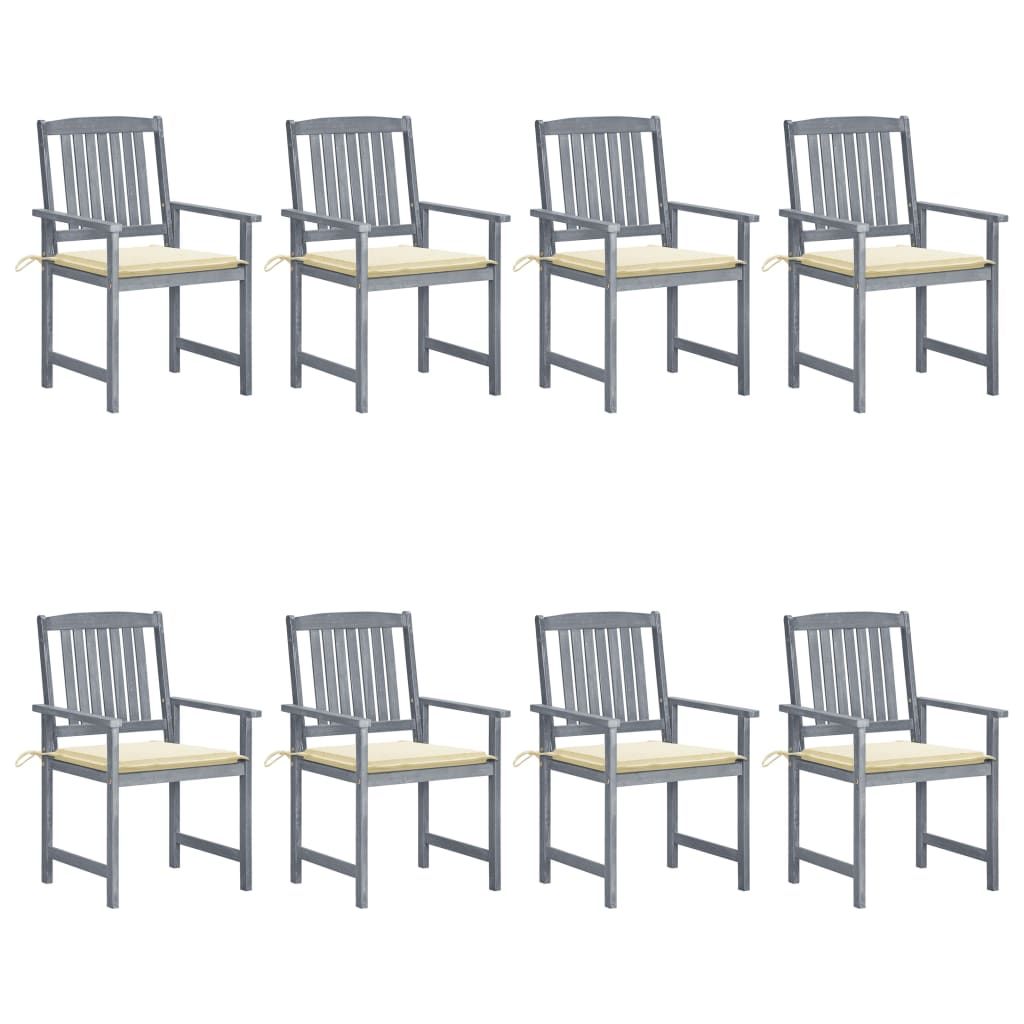 vidaXL Patio Chairs with Cushions 8 pcs Solid Acacia Wood Gray