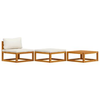 vidaXL 3 Piece Garden Lounge Set with Cream Cushions Solid Acacia Wood