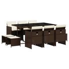 vidaXL 11 Piece Patio Dining Set with Cushions Brown Poly Rattan