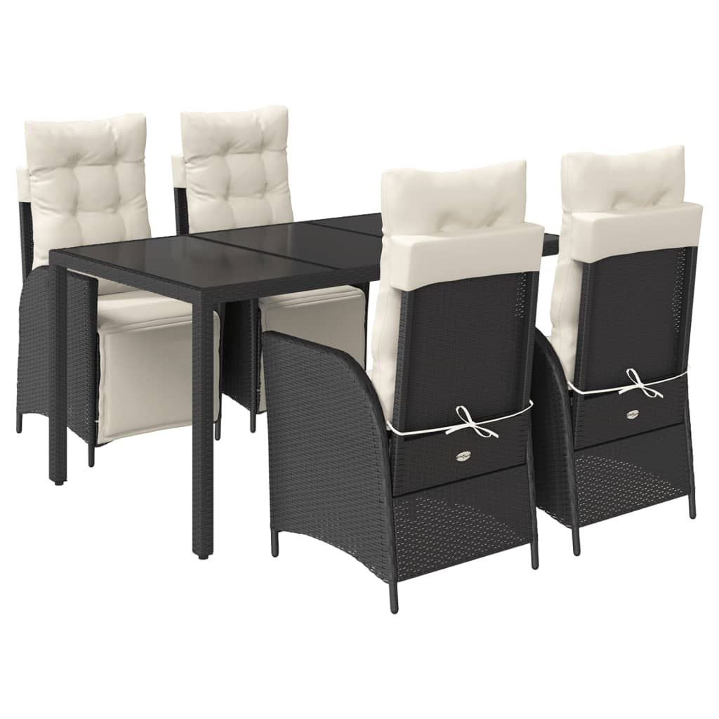 vidaXL 5 Piece Garden Dining Set with Cushions Black Poly Rattan