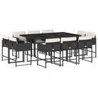 vidaXL 11 Piece Patio Dining Set with Cushions Black Poly Rattan