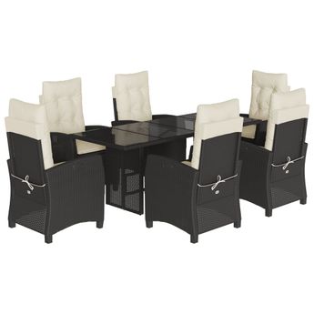 vidaXL 7 Piece Garden Dining Set with Cushions Black Poly Rattan