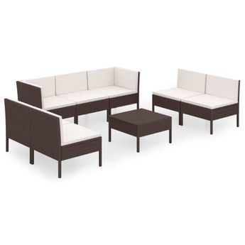 vidaXL 8 Piece Patio Lounge Set with Cushions Poly Rattan Brown