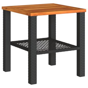 vidaXL Patio Table Black 15.7"x15.7"x16.5" Poly Rattan Acacia Wood