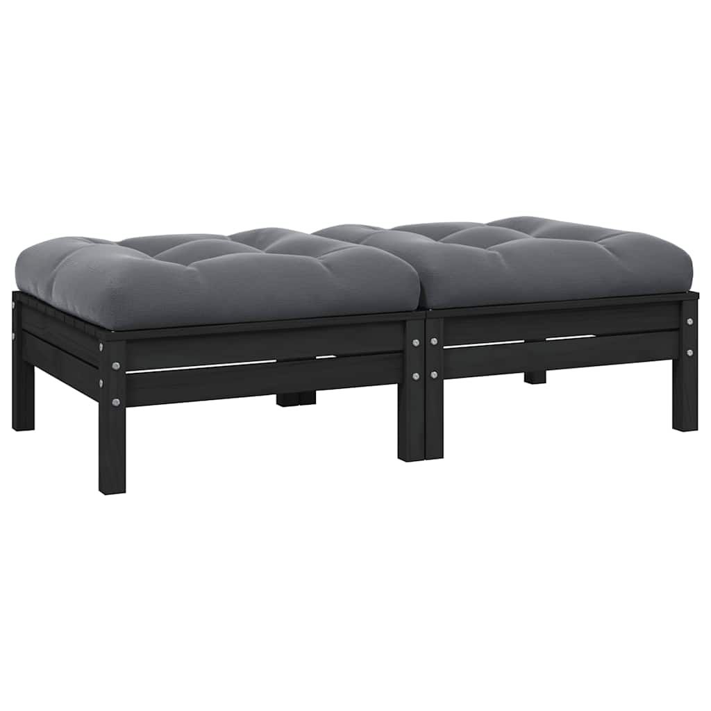 vidaXL 2-Seater Patio Sofa with Cushions Black Solid Pinewood