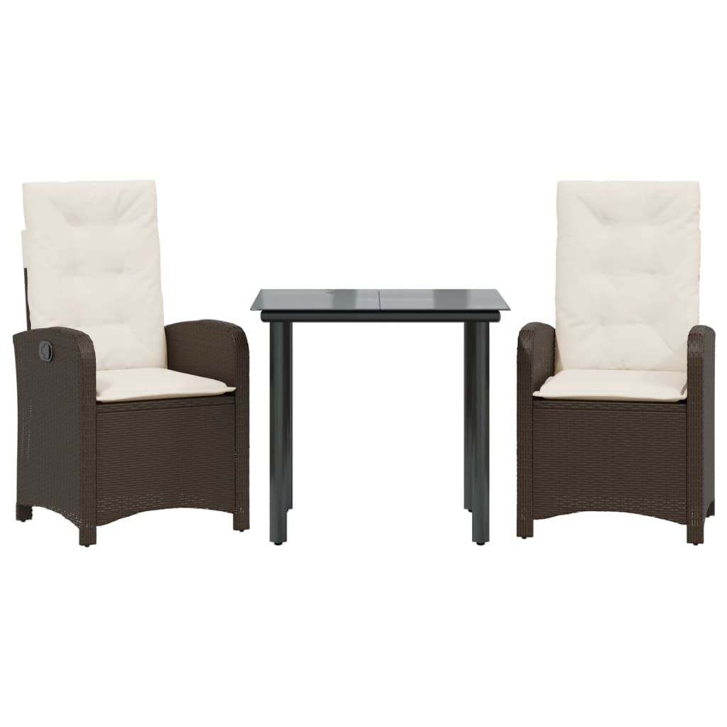 vidaXL 3 Piece Garden Dining Set with Cushions Brown Poly Rattan