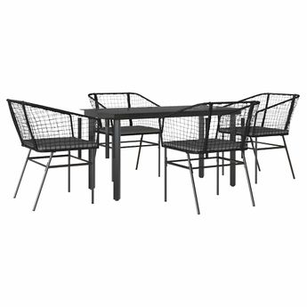 vidaXL 5 Piece Garden Dining Set with Cushions Black Poly Rattan Glass