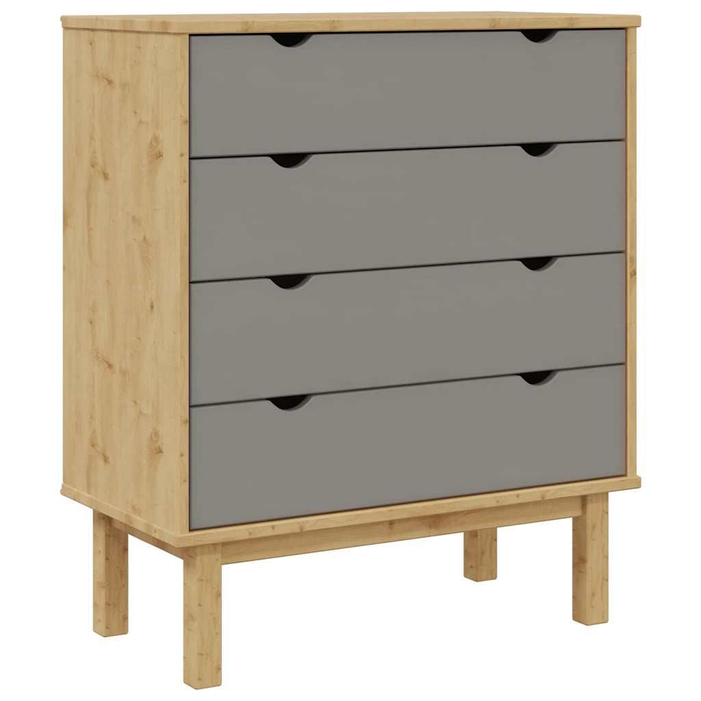vidaXL Drawer Cabinet OTTA Brown&Gray 30.1"x15.6"x35.4" Solid Wood Pine