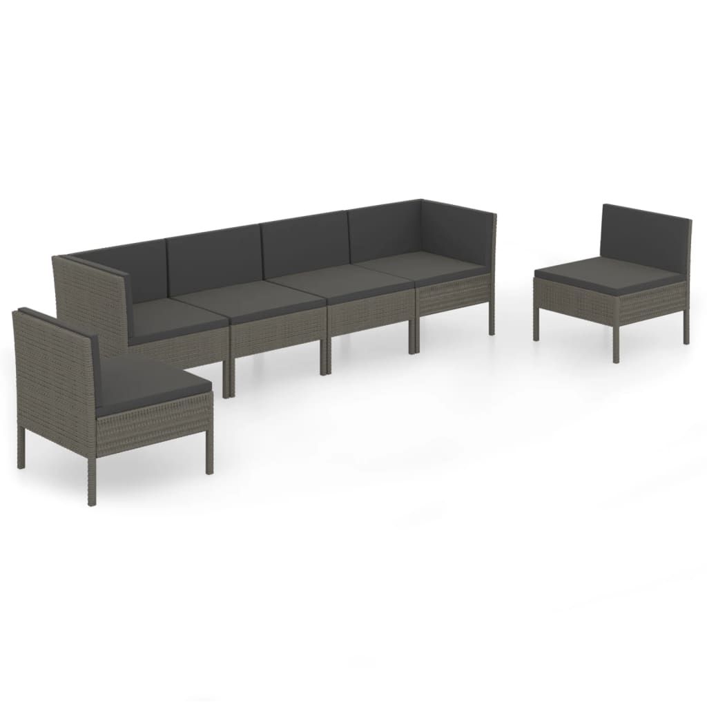 vidaXL 6 Piece Garden Lounge Set with Cushions Poly Rattan Grey