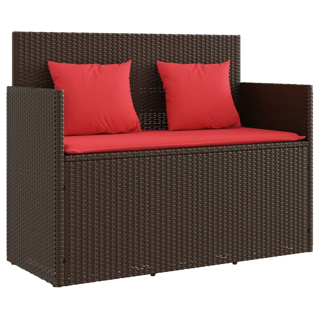 vidaXL Patio Bench with Cushions Brown Poly Rattan