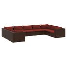vidaXL 9 Piece Patio Lounge Set with Cushions Poly Rattan Brown