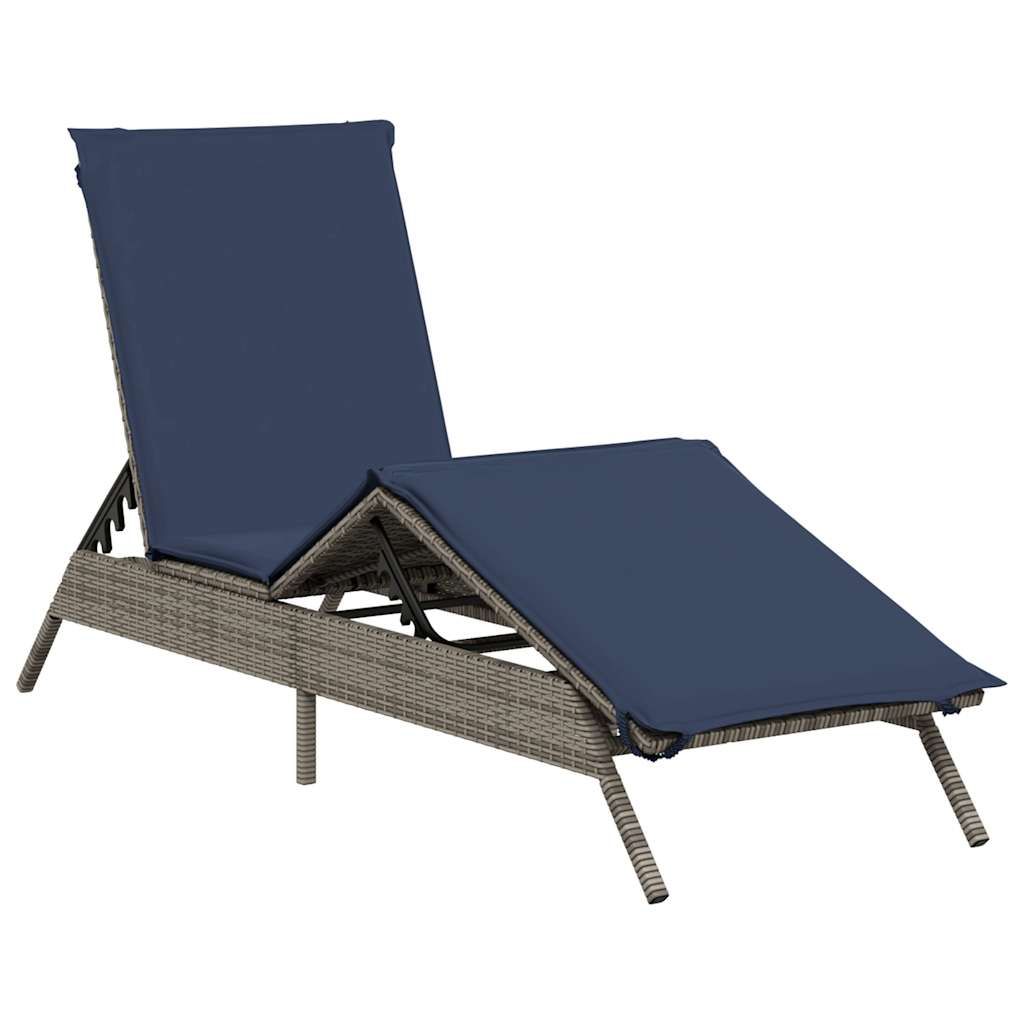 vidaXL Sun Lounger with Cushion Grey Poly Rattan