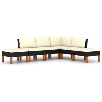 vidaXL 6 Piece Garden Lounge Set with Cushions Poly Rattan Black