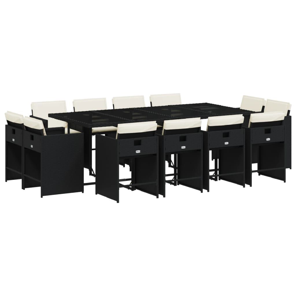 vidaXL 13 Piece Patio Dining Set with Cushions Black Poly Rattan