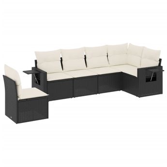 vidaXL 6 Piece Garden Sofa Set with Cushions Black Poly Rattan
