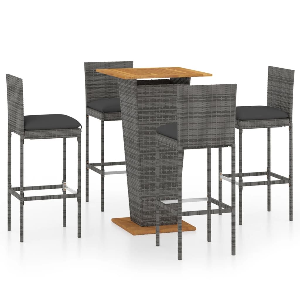 vidaXL 5 Piece Patio Bar Set with Cushions Poly Rattan Gray