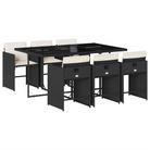 vidaXL 7 Piece Patio Dining Set with Cushions Black Poly Rattan
