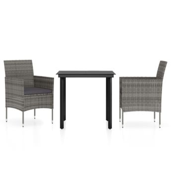 vidaXL 3 Piece Patio Dining Set with Cushions Gray and Black