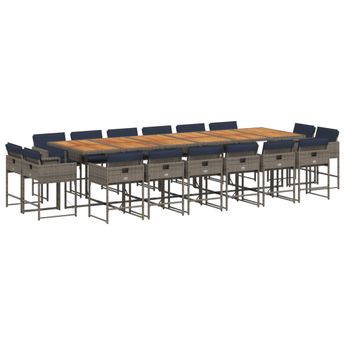 vidaXL 17 Piece Patio Dining Set with Cushions Gray Poly Rattan