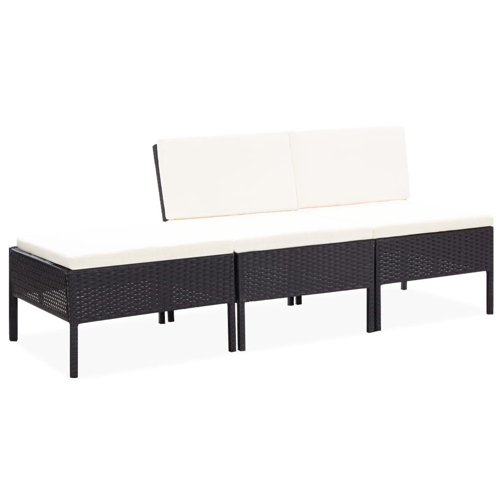 vidaXL 3 Piece Garden Lounge Set with Cushions Poly Rattan Black