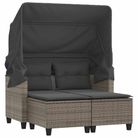 vidaXL Patio Sofa 2-Seater with Canopy and Stools Gray Poly Rattan