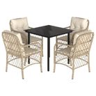 vidaXL 5 Piece Garden Dining Set with Cushions Beige Poly Rattan