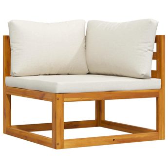 vidaXL Sectional Corner Sofa & Cream White Cushion Solid Acacia Wood