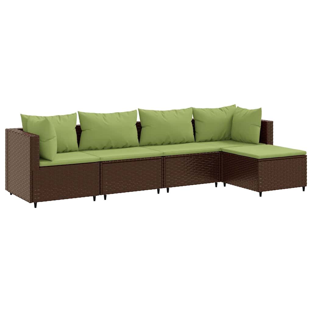 vidaXL 5 Piece Garden Lounge Set with Cushions Brown Poly Rattan
