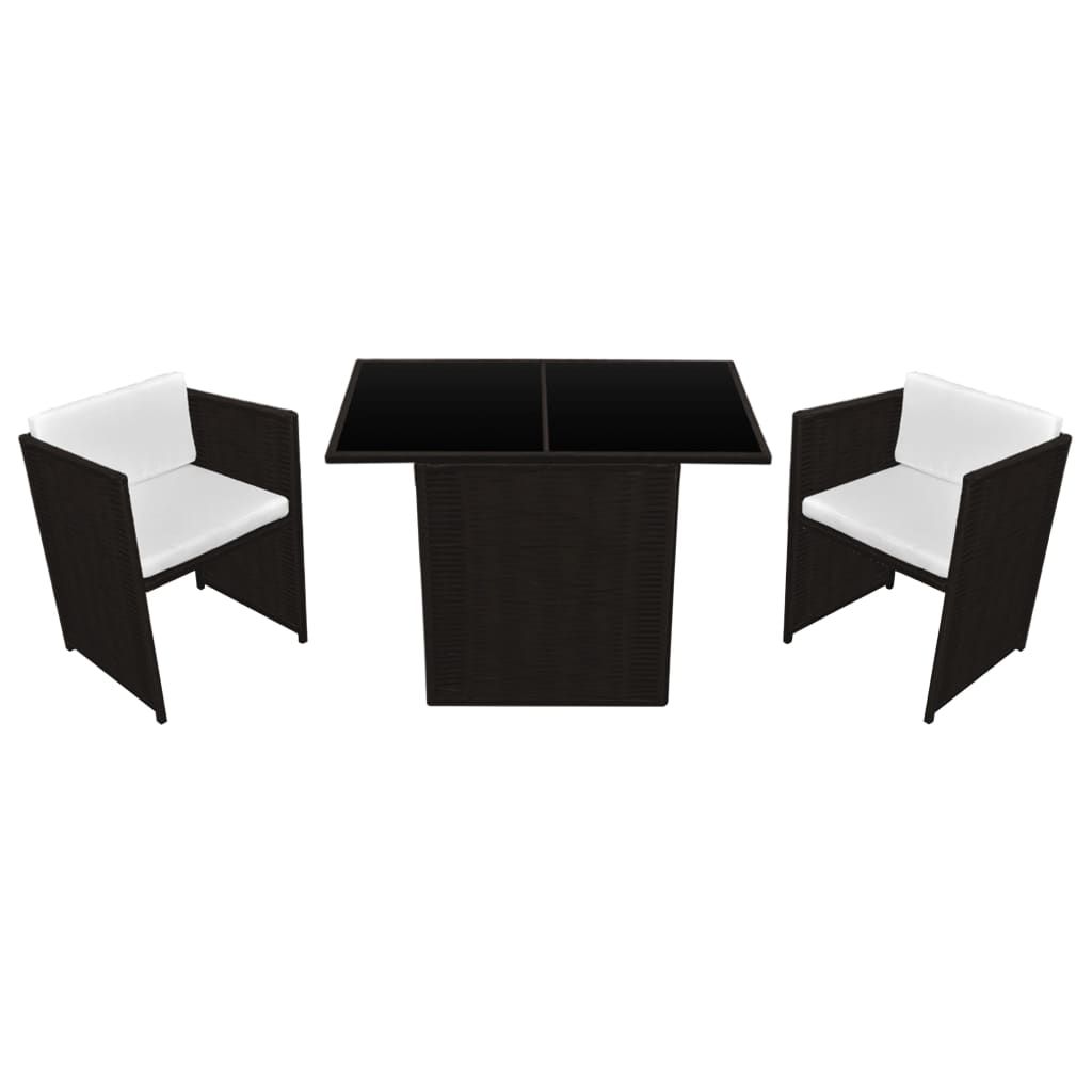 vidaXL 3 Piece Bistro Set with Cushions Poly Rattan Brown