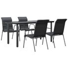 vidaXL 5 Piece Garden Dining Set Black Steel and Textilene
