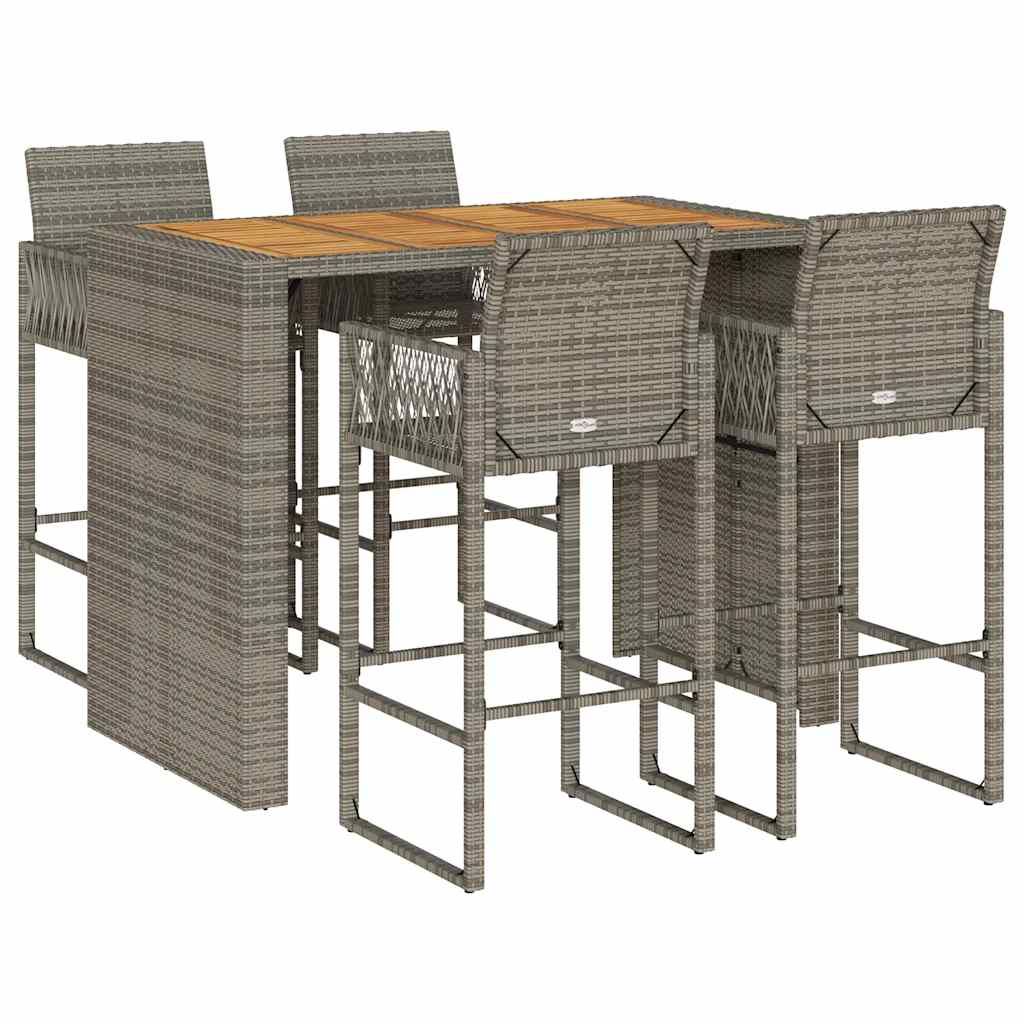 vidaXL 5 Piece Patio Bar Set without Cushions Gray Poly Rattan Acacia