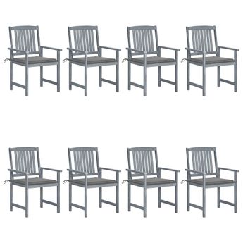 vidaXL Patio Chairs with Cushions 8 pcs Solid Acacia Wood Gray