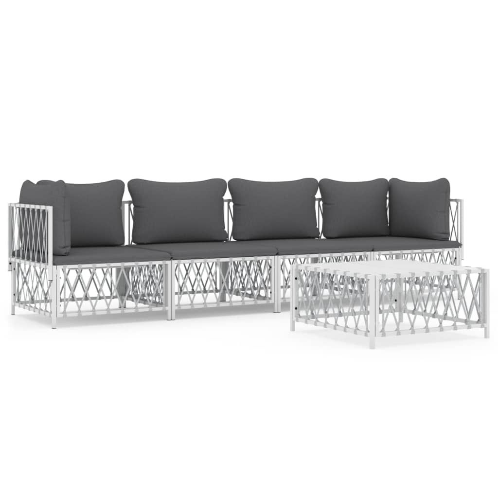 vidaXL 5 Piece Patio Lounge Set with Cushions White Steel