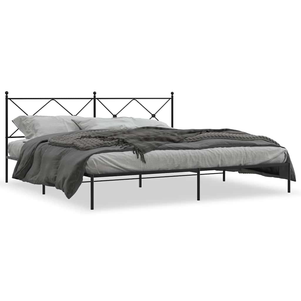 vidaXL Metal Bed Frame without Mattress with Headboard Black 76"x79.9"