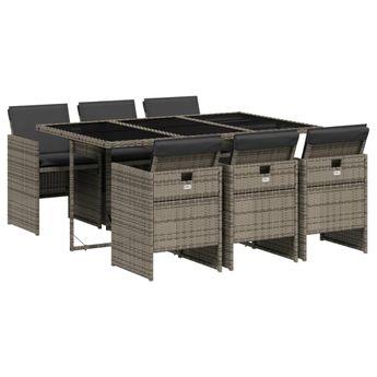 vidaXL 7 Piece Patio Dining Set with Cushions Gray Poly Rattan