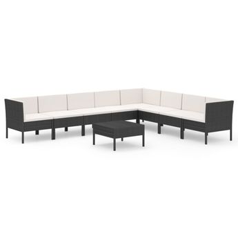 vidaXL 9 Piece Garden Lounge Set with Cushions Poly Rattan Black