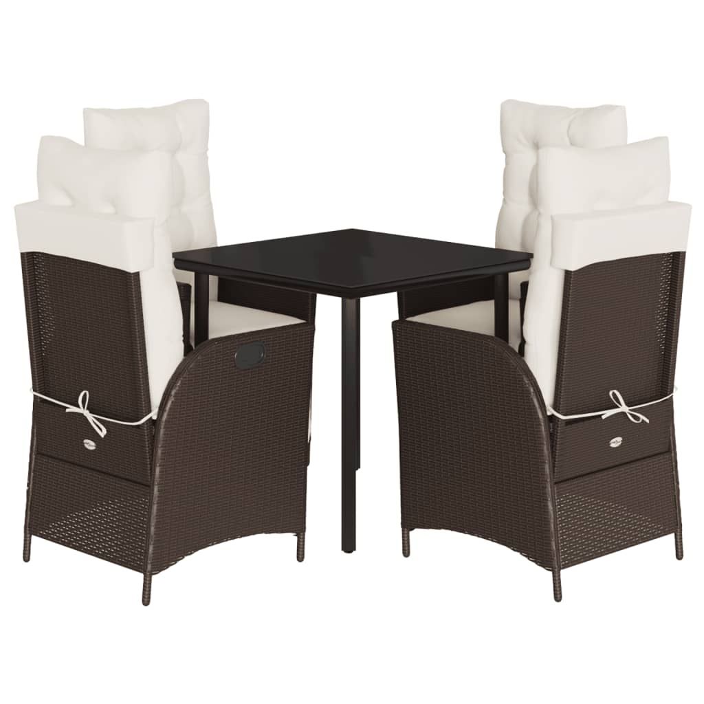 vidaXL 5 Piece Garden Dining Set with Cushions Brown Poly Rattan