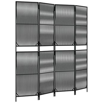 vidaXL Room Divider 4 Panels Black Poly Rattan