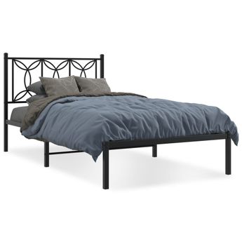 vidaXL Metal Bed Frame without Mattress with Headboard Black 39.4"x78.7"