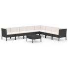 vidaXL 9 Piece Garden Lounge Set with Cushions Poly Rattan Black